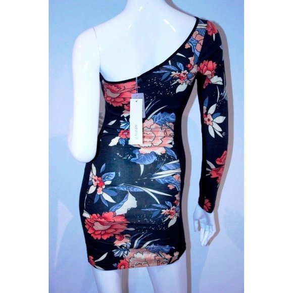 MINKPINK One Sleeve FLORAL Fitted DRESS Vintage Inspired ( XS ) - Picture 2 of 2